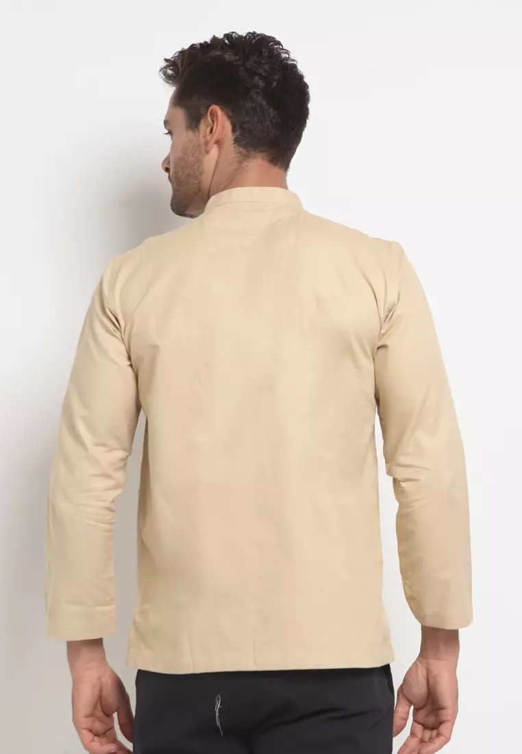 LARUSSO Big Size Kemeja Koko Bordir Katun Dobby Panjang - Beige L019