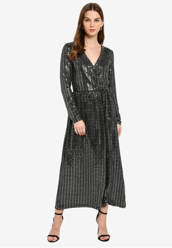 Jual Only Rebecca Long Sleeve Glitter Maxi Dress Original Zalora