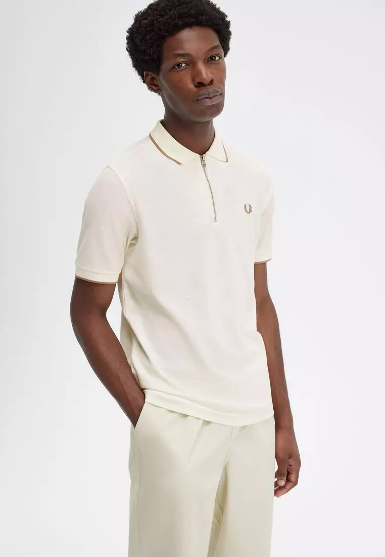 FRED PERRY☆ Crepe Pique T-Shirt ECRU Crepe Piqué T-Shirt - Ecru | Men's T-Shirts | Designer T