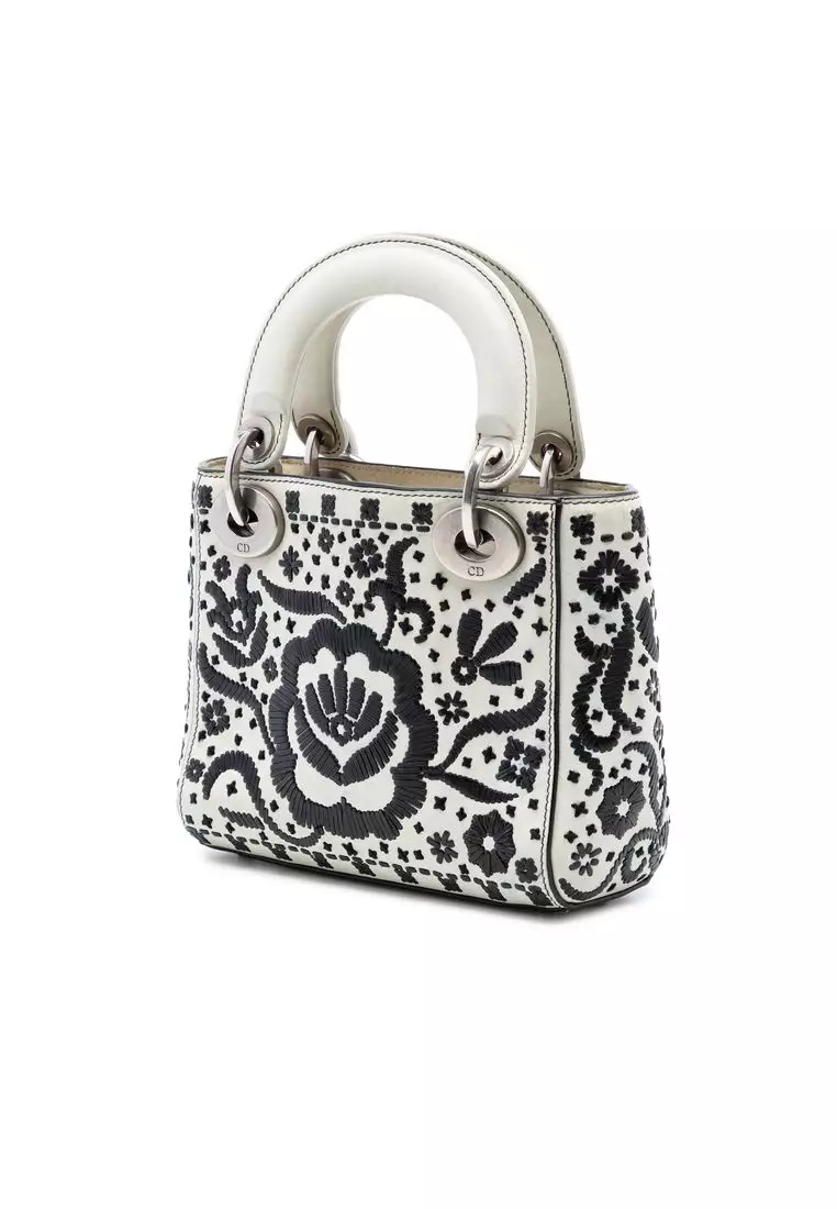 Pre-Loved Dior Mini Calfskin Flower Embroidered Lady Dior