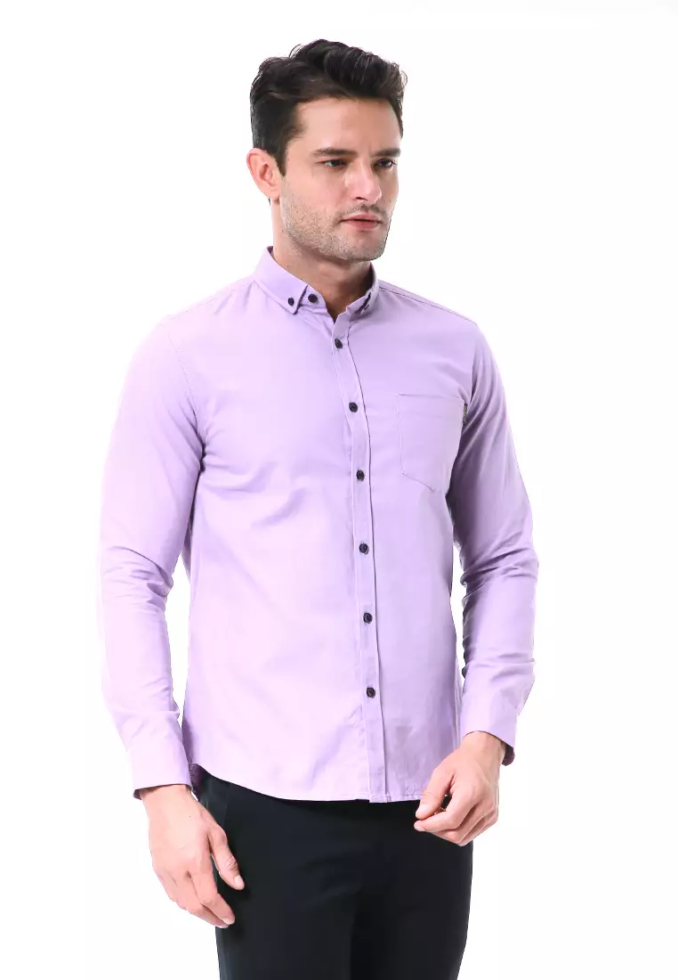 Leopold Kemeja Basic Pria Motif Polos Long Sleeve Material Cotton ORIGINAL - Lilac