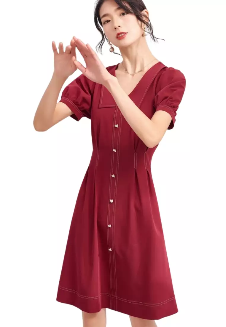 Red short sleeve dress online