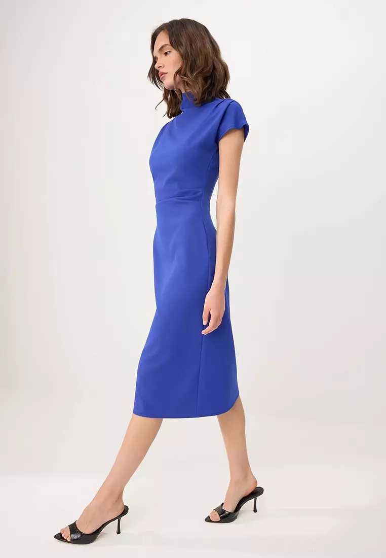 Saks Straight A-Line Shirred / Draped Midi Woven Dress Twoaw25El393