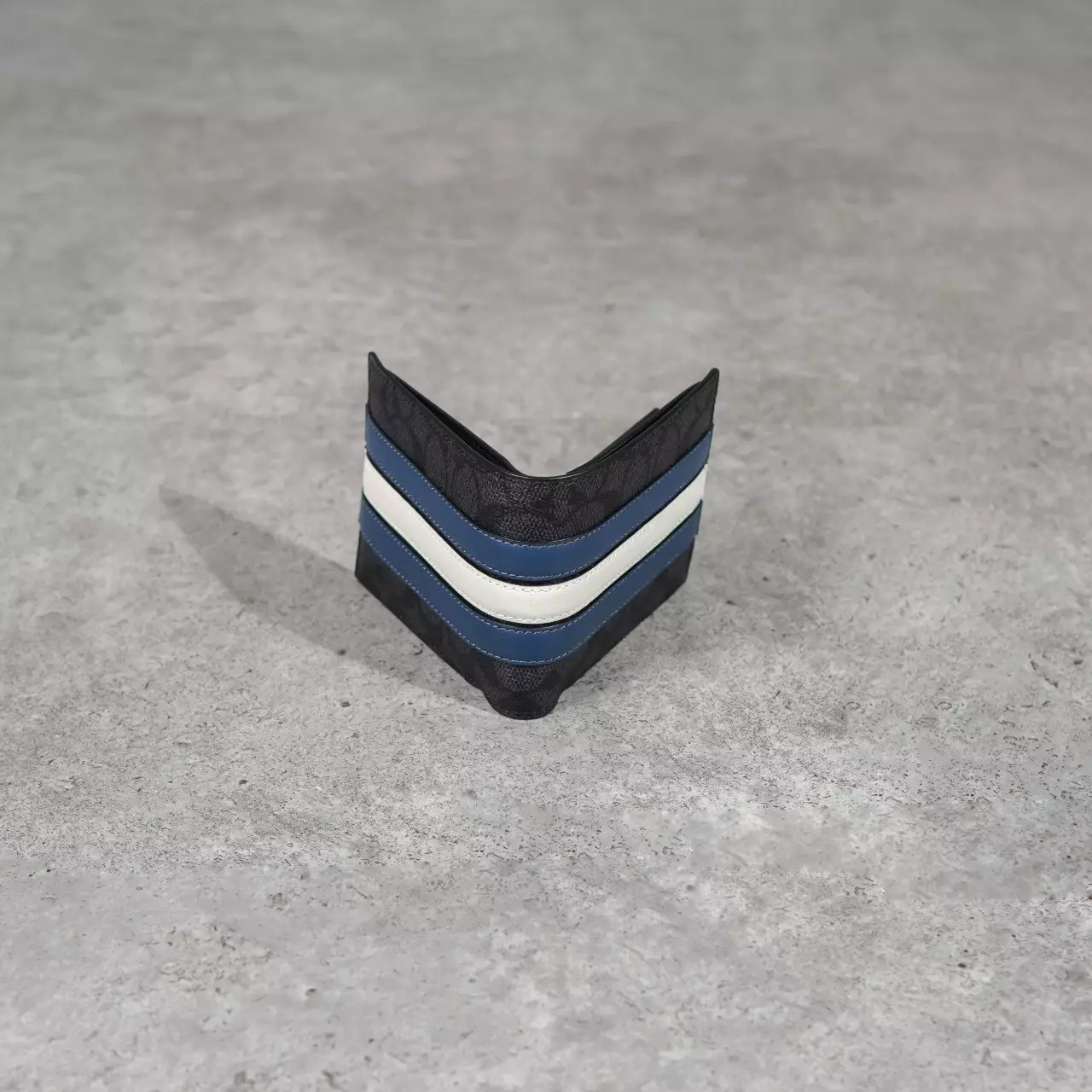 Dompet COACH STRIPE BLUE BLACK WALLET + CARD 100% ORIGINAL