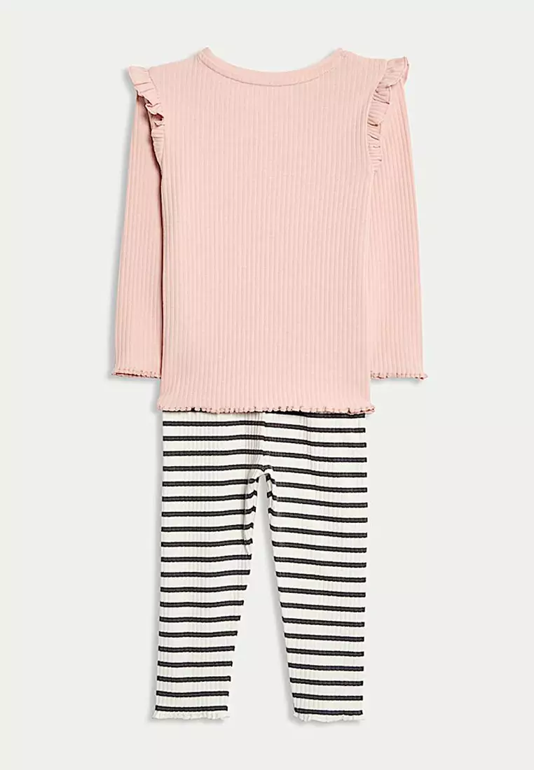 2pc Cotton Rich Flower Top & Bottom Outfit