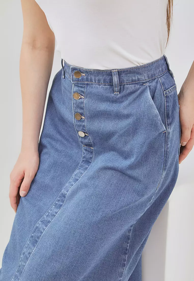 Osella Sadie Buttoned-Up Midi Skirt 21875011A1 | Rok Denim Wanita