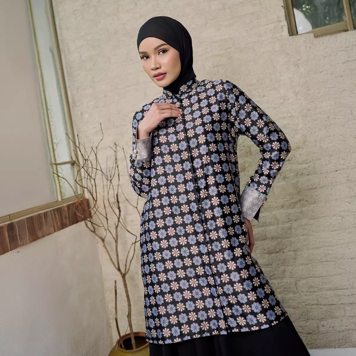 [Raya Collection] ZM Zaskia Mecca - Rienna Grey Black Tunik Wanita | Primadona Series | Edisi Lilya Raya