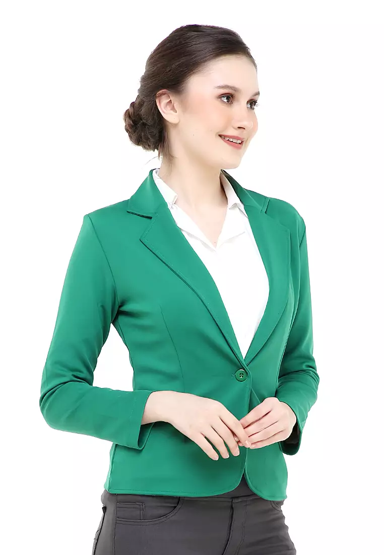 Qemsya Jas Blazer Wanita Slim Fit Plain Suit Formal Longsleeve Suit Material Scuba ORIGINAL - Green