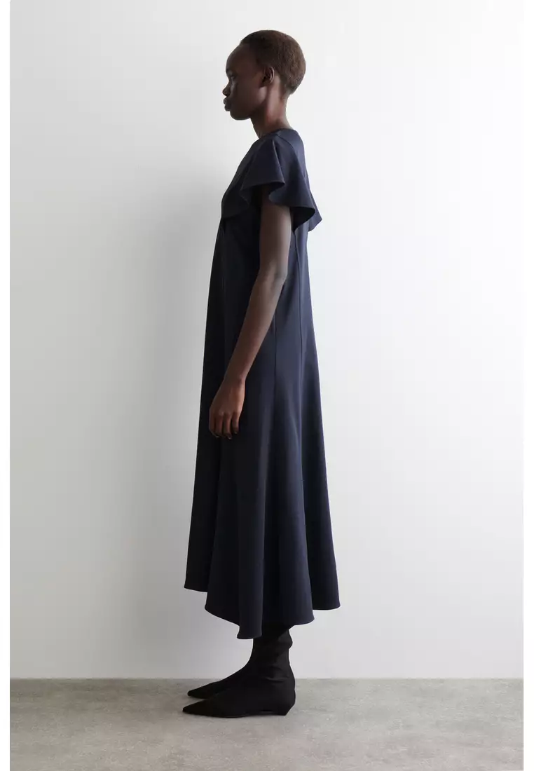 PETAL-SLEEVE COTTON MIDI DRESS