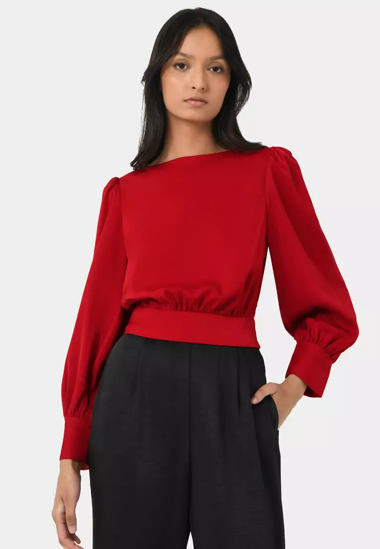 Lorinda Tie Waist Satin Blouse