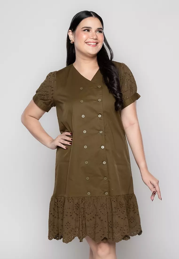 Milly Plus Size Robyn Double Breasted Dress with Eyelet Hem