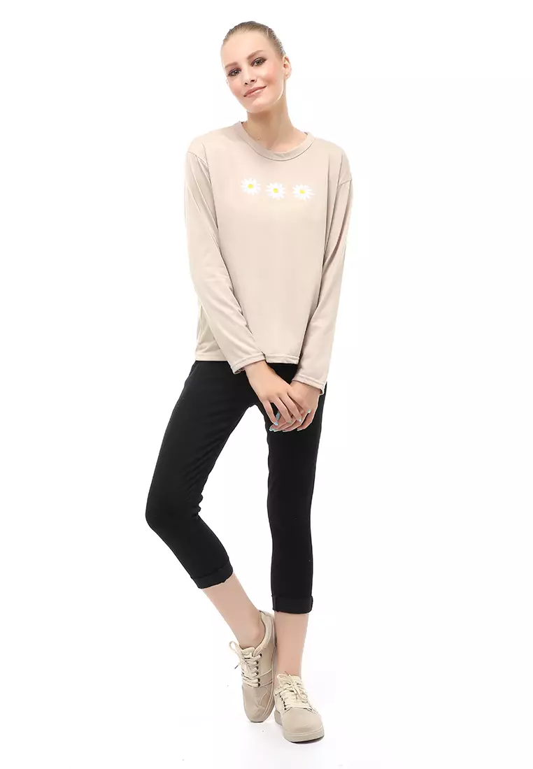 Dreama Kaos Oversized Long Sleeves Atasan Wanita Relaxed Fit - Bepan Triple Daisy