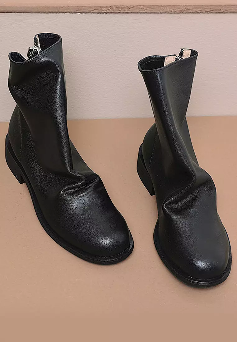 VANSA Vintage Washed Cow Leather Crinkled Booties VSW-B837-5
