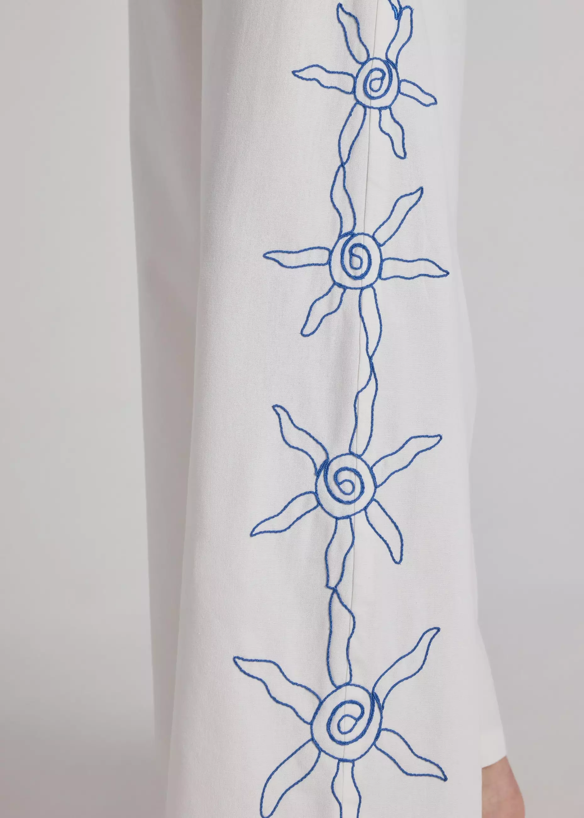 Celana Panjang Wanita - Wide Leg Drawstring Pants in Coastal Charm Embroidery