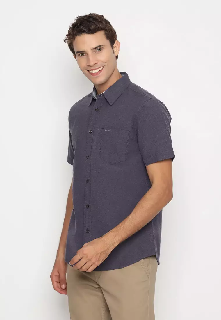 RBJ Kemeja Polos Cotton Navy Slim Fit Pria