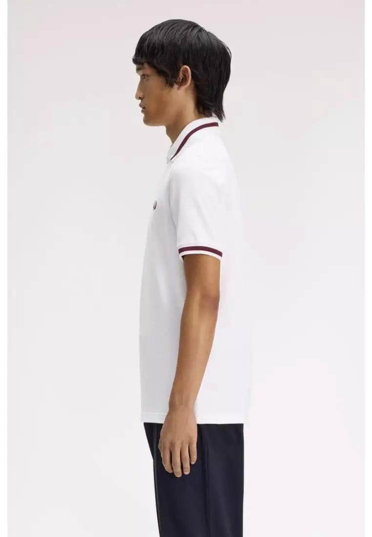 Fred Perry M2 Single Tipped Fred Perry Shirt (White / Maroon)