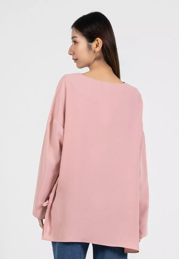 Forest Ladies Polyester Plain Blouse Women Long Sleeve Blouse - 822420-59LotusPink