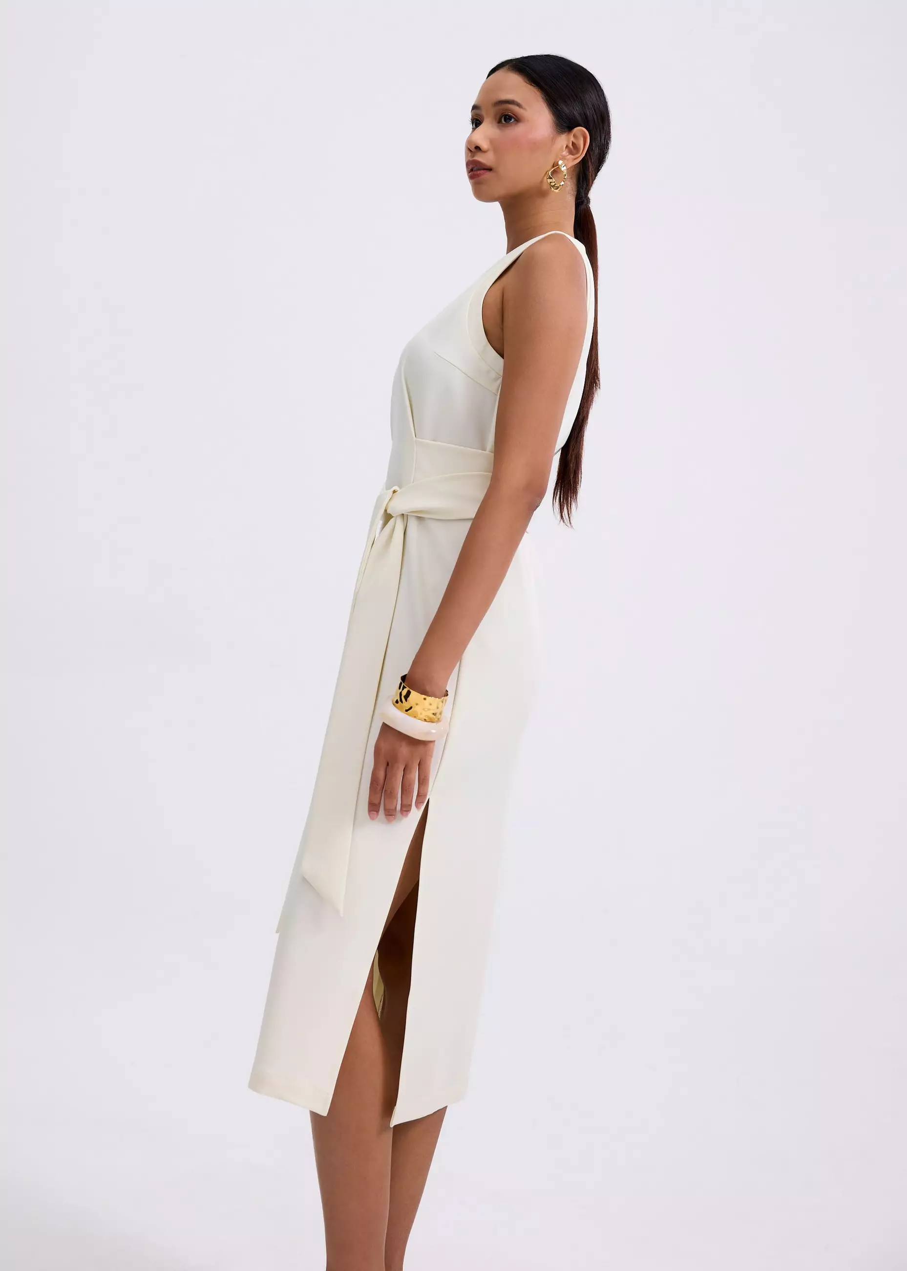 Dress Wanita - Poppy Round Neck Column Midi Dress