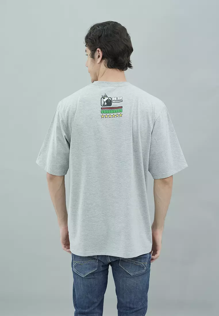 LGS STREET - Kaos Casual Pria Lengan Pendek Motif Sablon Abu-Abu Basic Reguler Fit - SO.30.H019.004.C