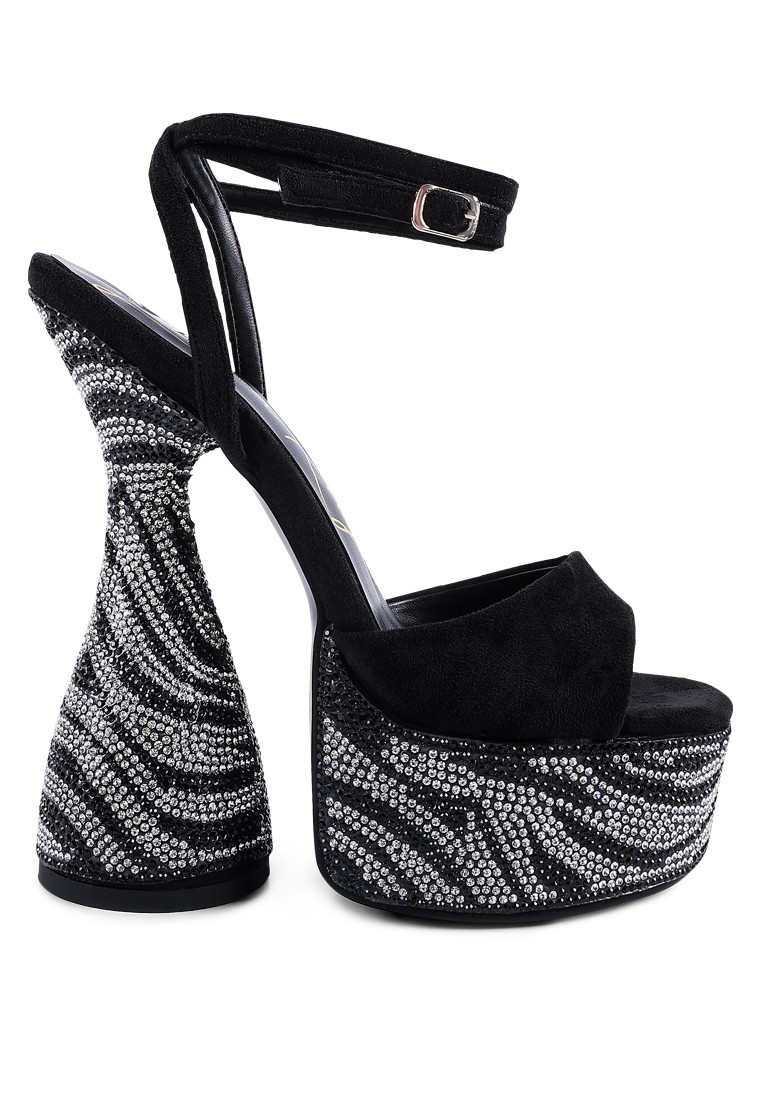Black Ultra High Platform Diamante Sandals