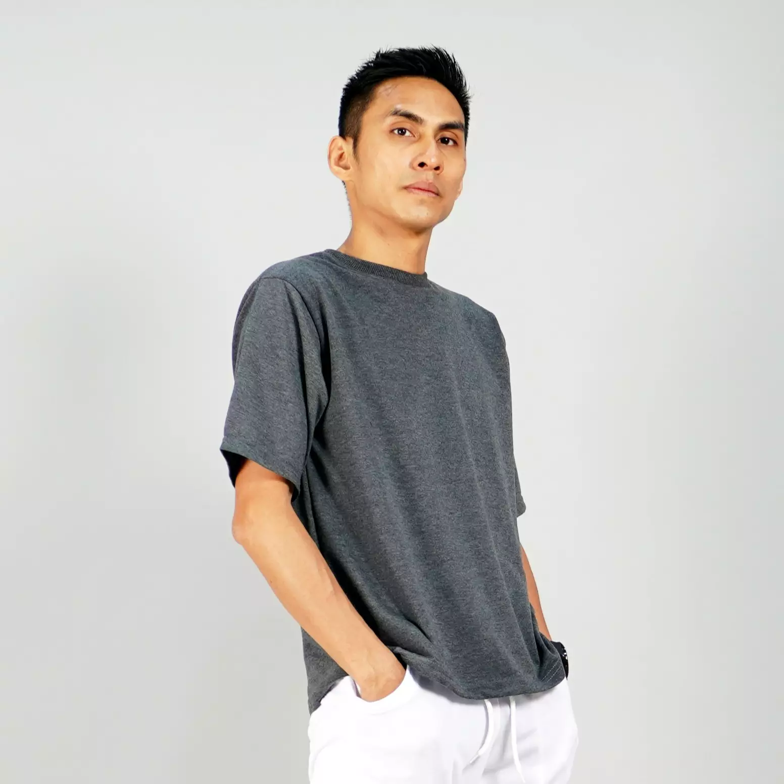 GEORGE Basic T-Shirts Pria Lengan Pendek Kaos Casual TShirt For Men - ABU TUA