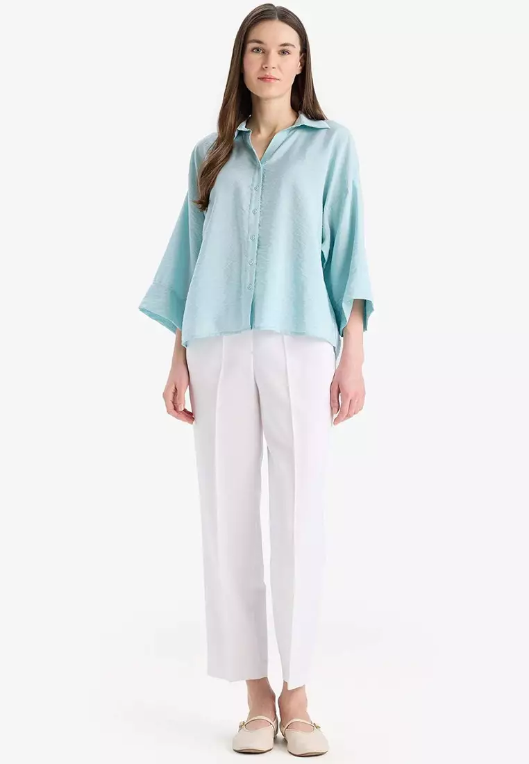 Jual DeFacto Regular Fit Apaş Collar Baisc Plain Long Sleeve Shirt ...