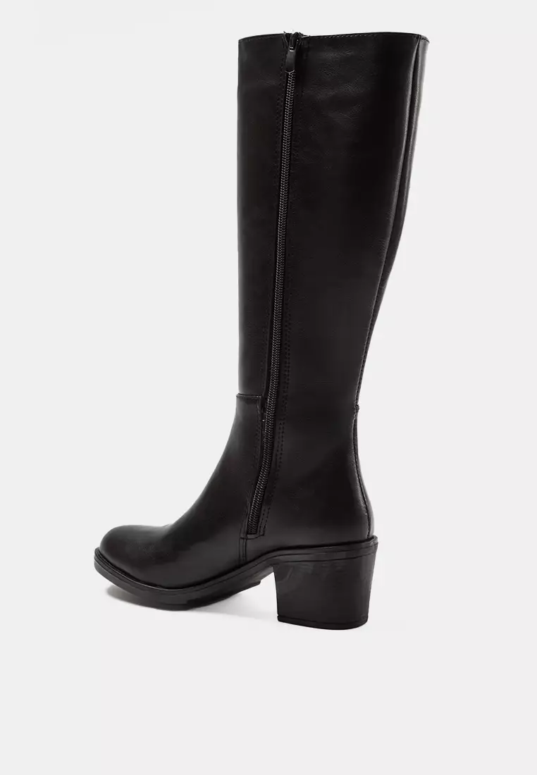 Black Zip-Up Round Toe Women's Block Heeled Boots Takaw25Cz00004