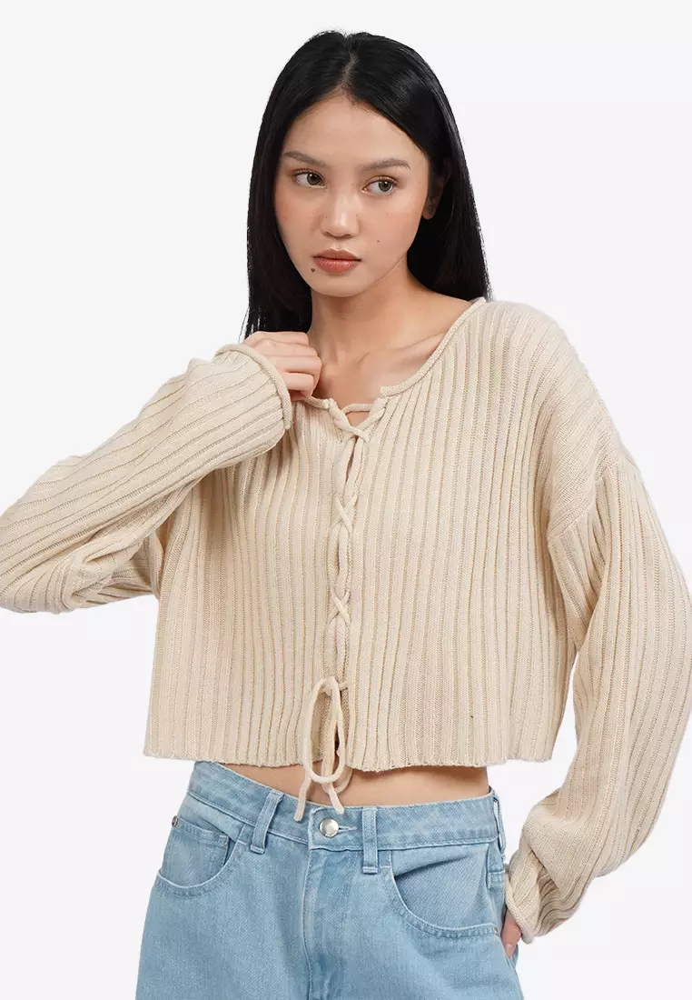 Lace Up Long Sleeve Knit Top