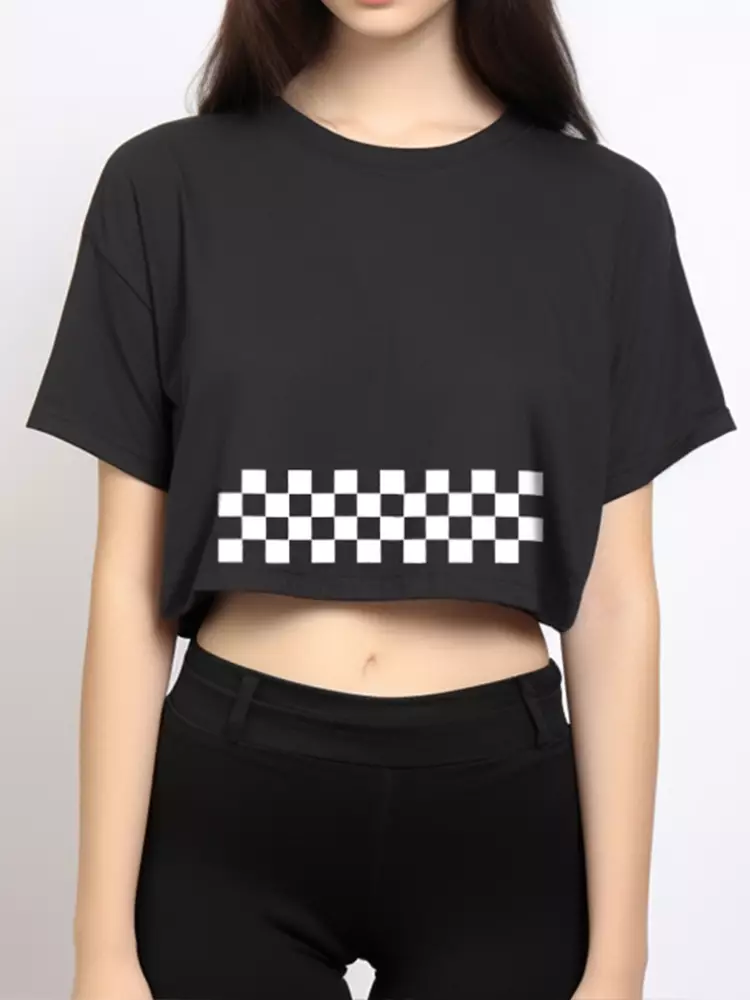 LTE45 crop top OLC kaos oversize wanita catur hitam