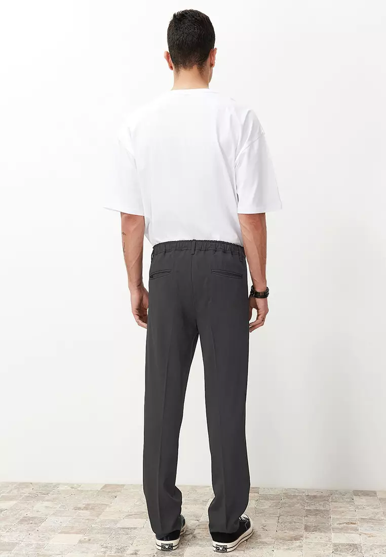 Anthracite Pleated Classic Baggy Fit Fabric Trousers TMNSS24PL00024