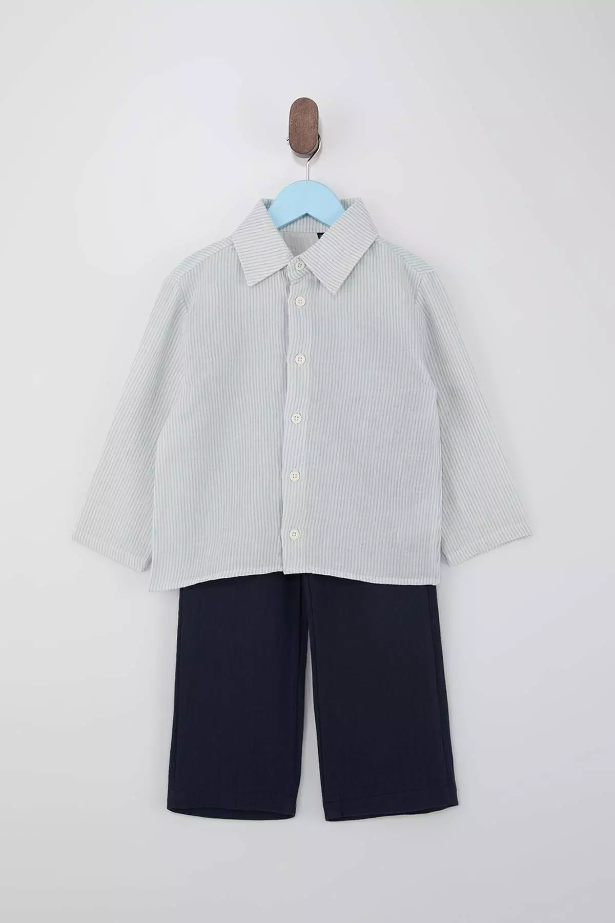 Blue Boy'S Striped Woven Holiday Outfit - Top And Bottom Set Tkdss26Au00023