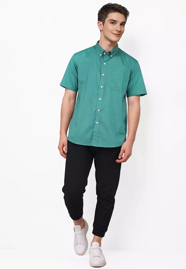 Crocodile MALE 0129 Green 31 - Men Shirt Kemeja Lengan Pendek - Relax Fit - Katun