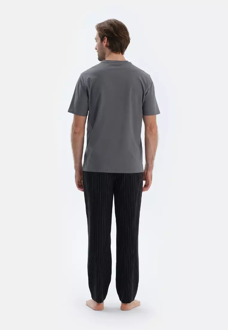 Dark Grey T-Shirt, Crew Neck, Regular, Short Sleeve Sleepwear for Men