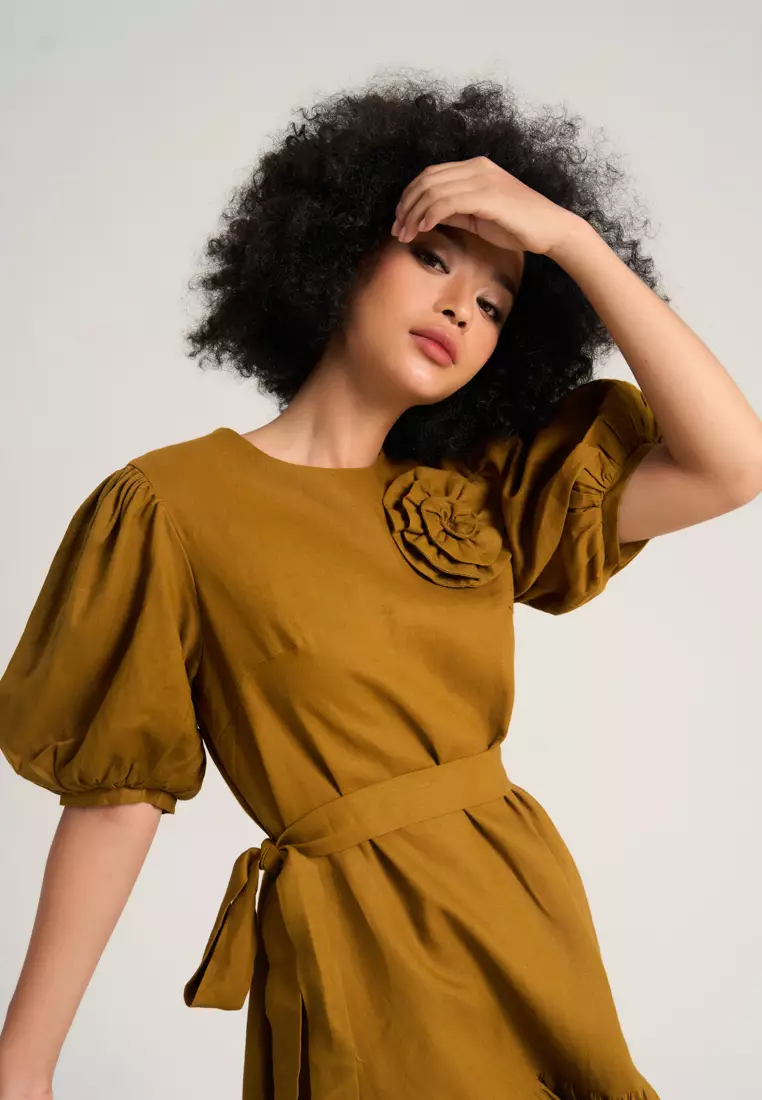 Brown Linen Babydoll Dress