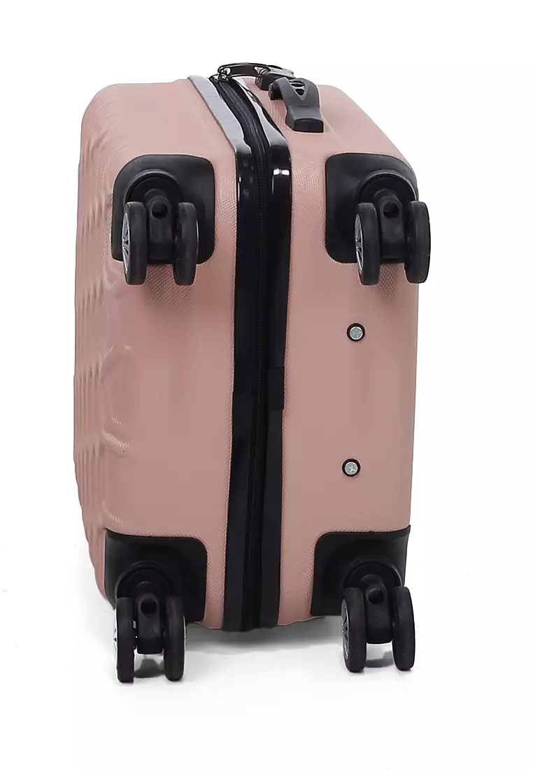 Carlton Koper Hardcase Desain Hexagon Size 20 Inch Suitcase Unisex with Rear Compartment Rubber Slot Material ABS+PVC Coated ORIGINAL - Peach
