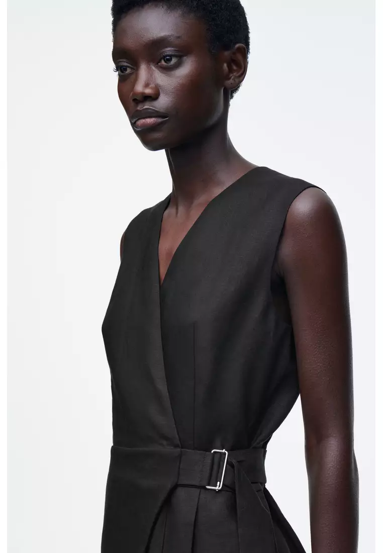 WRAP-FRONT LINEN JUMPSUIT