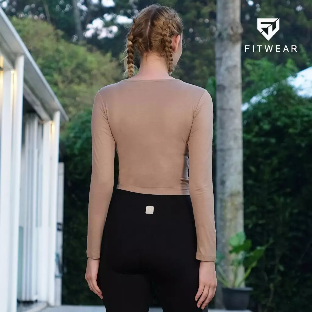 Fitwear - Croptop Wanita LEN HOLLOW L/S - LATTE