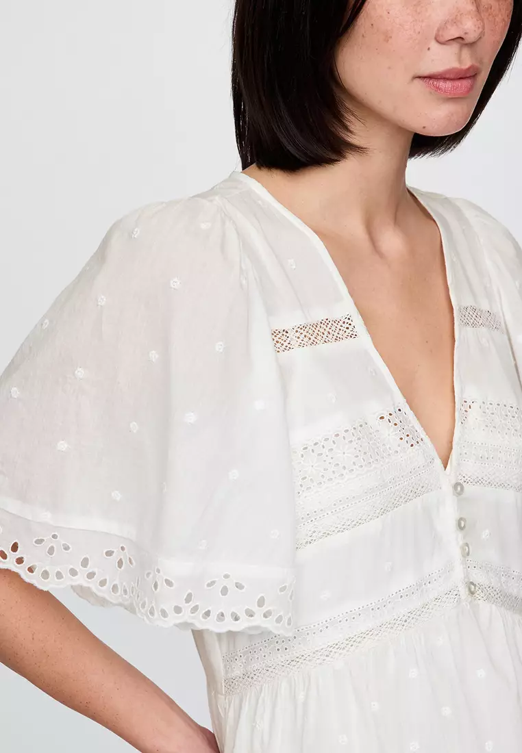 Flutter-Sleeves Eyelet Mini Dress