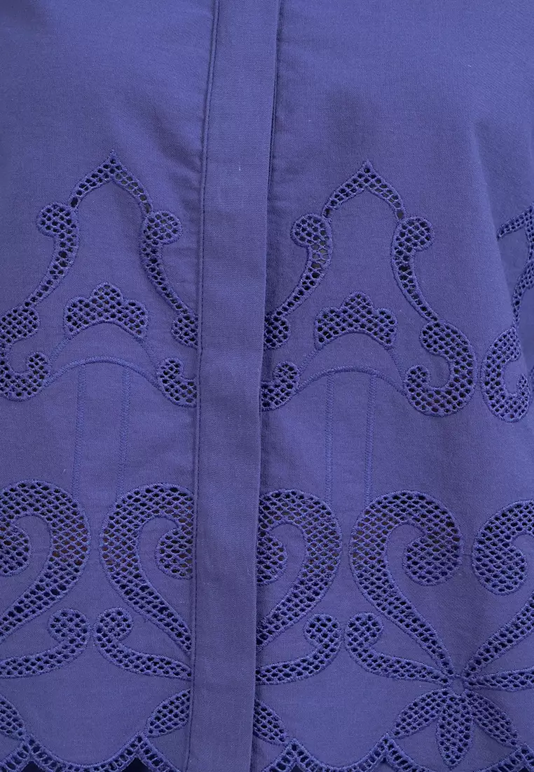 Scalloped Hem Long Sleeve Blouse NAVY