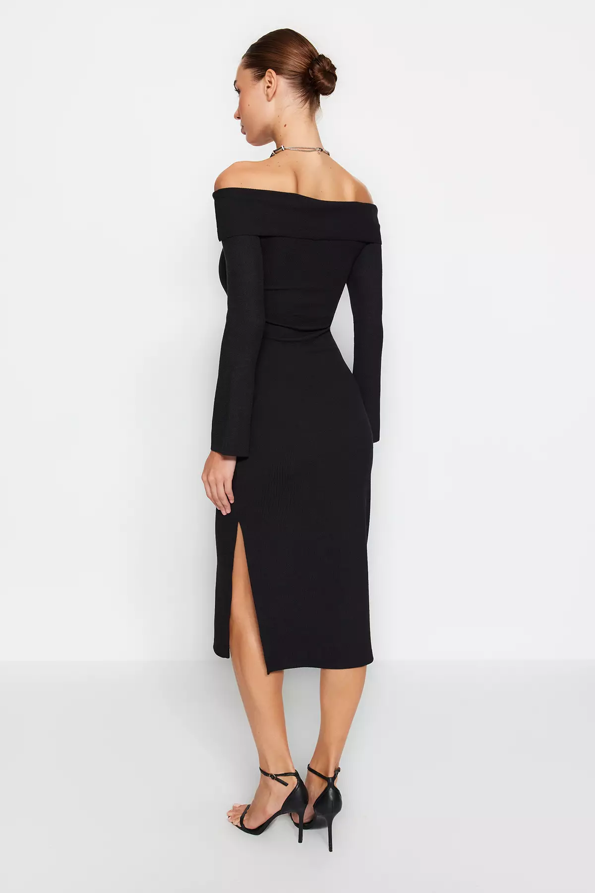 Fitted Off Shoulder Midi Dress