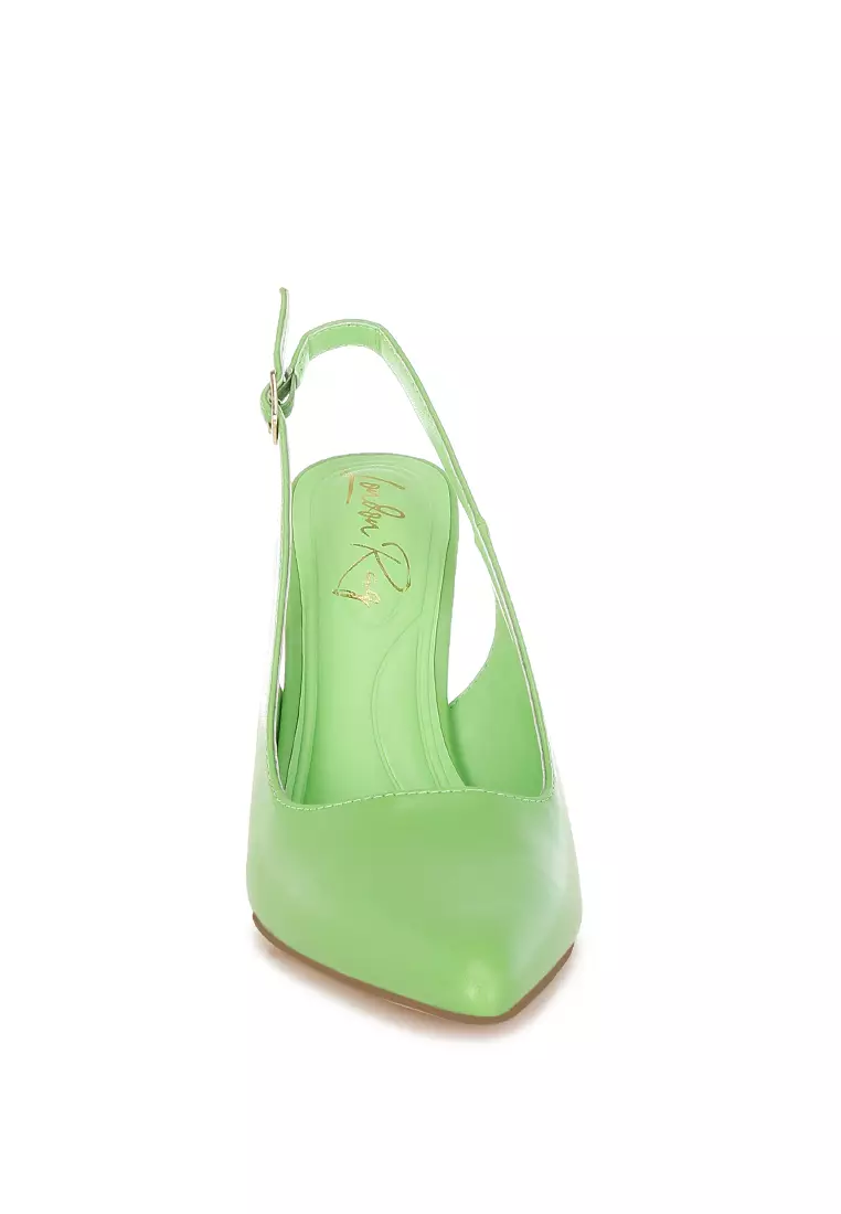 Pointy Toe Slingback Pumps In Green