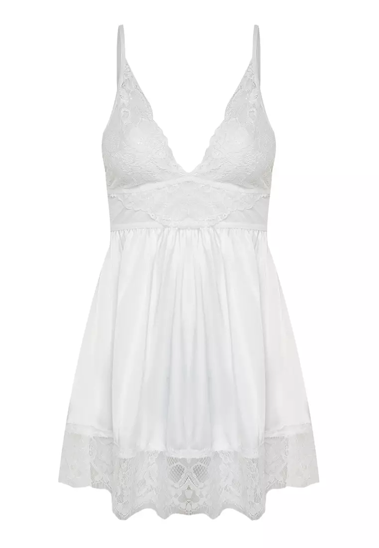 Satin Lace Detail Babydoll