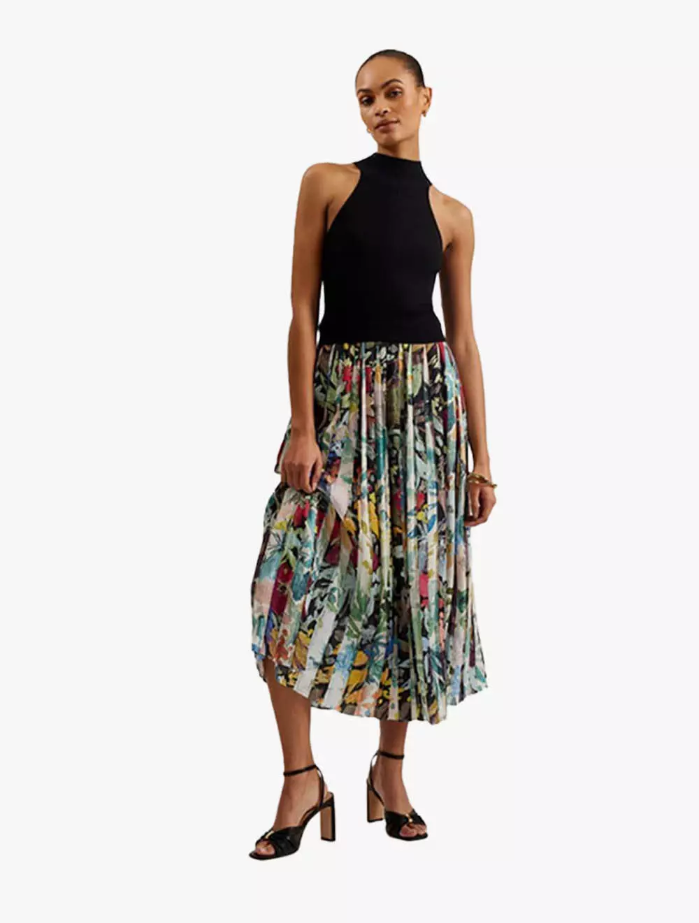 Jual Ted Baker CORINO Sleeveless Midi Dress With Floral Pleated Skirt ...