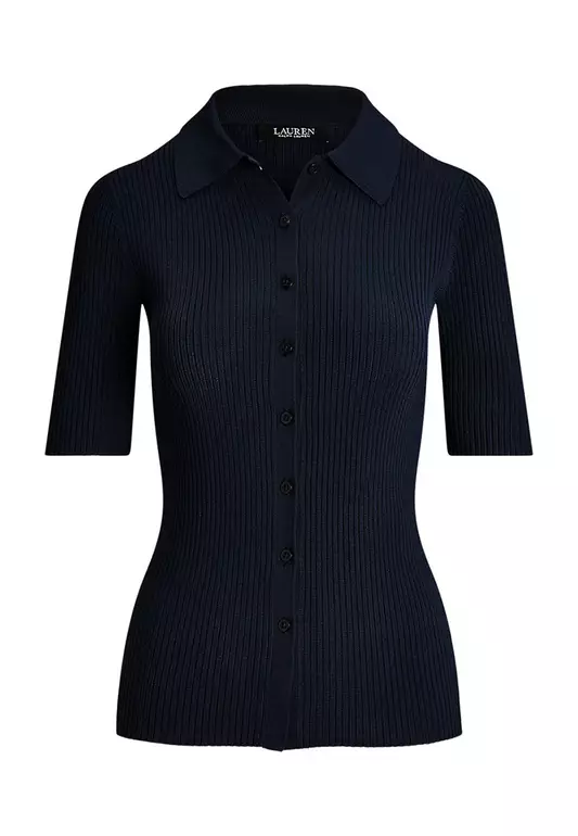 Lauren Ralph Lauren Rib-Knit Elbow-Sleeve Polo Cardigan