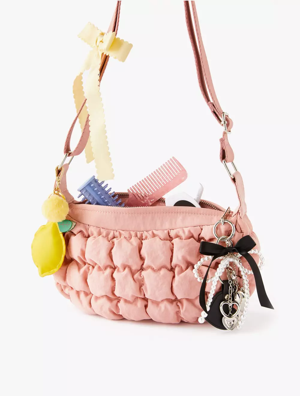 BAG CHARM - PEARL BOW SILVER HEART