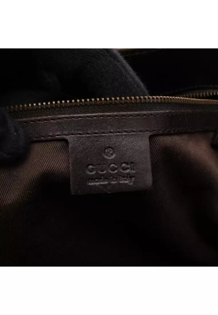Pre-Loved Gucci GG canvas Handbag tote bag canvas leather beige Dark brown