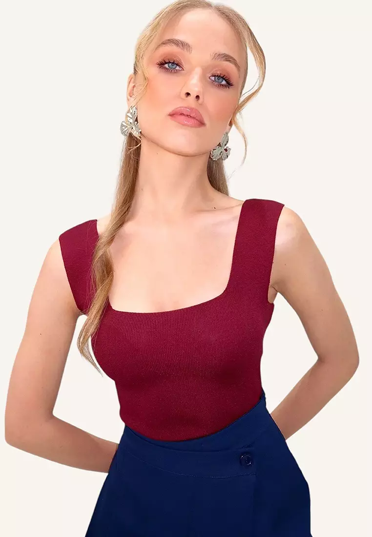 Square Neck Slim Mercerized Blouse