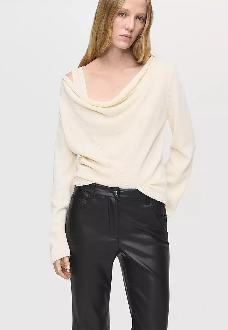 Leather-Effect Flared Trousers