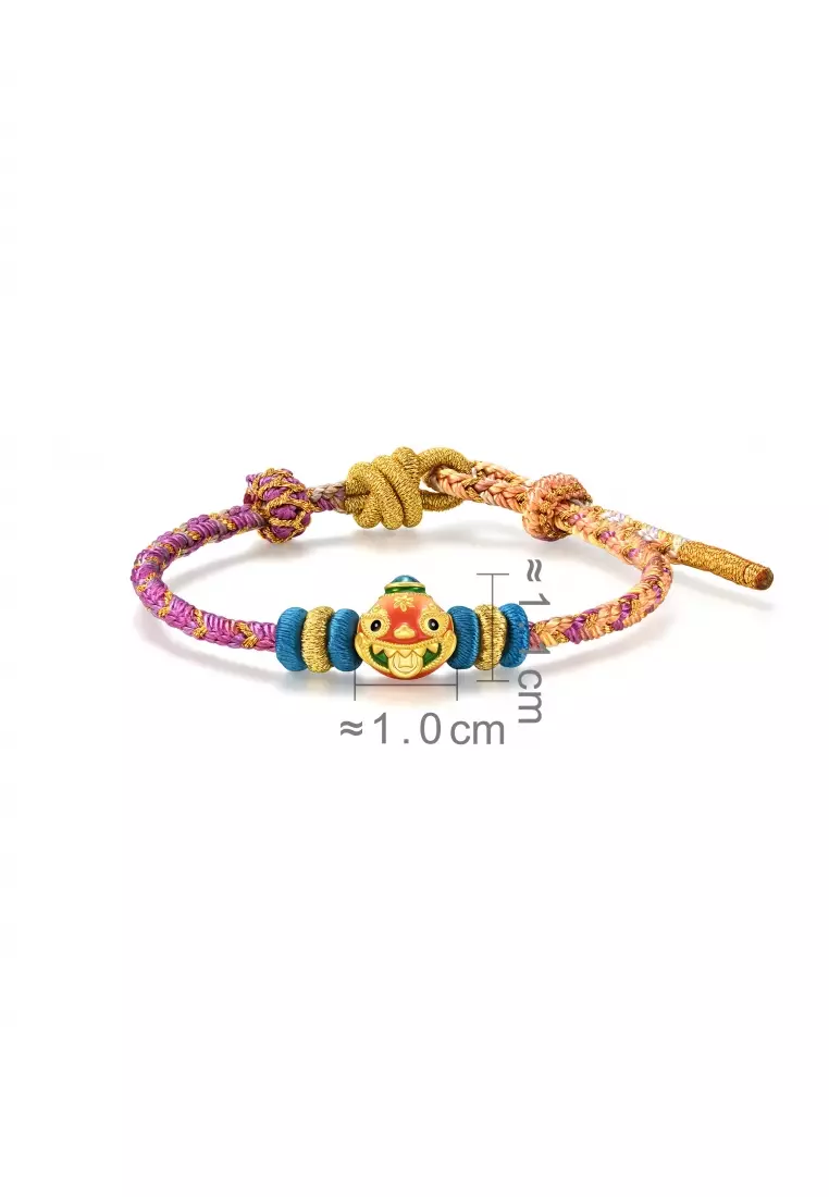 999 24K Gold Chinese Gifting Collection Auspicious Myth Money-Swallowing Beast Charm Embroidered Bracelet 95533B