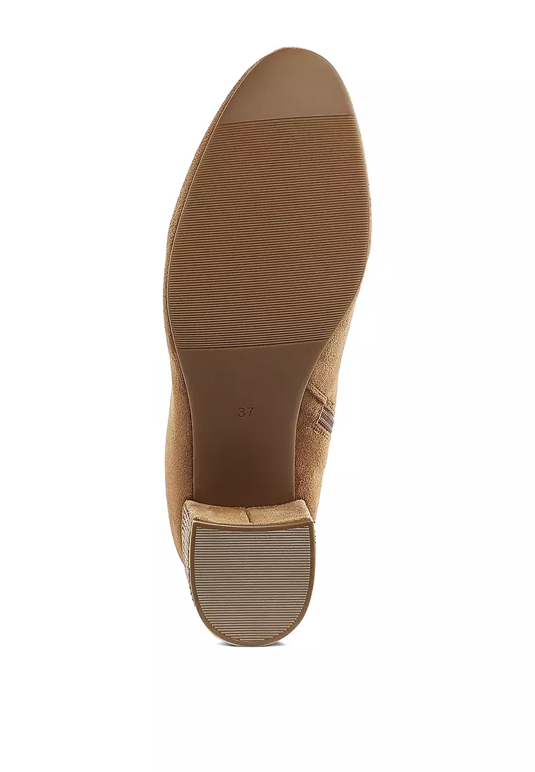 黃褐色水鑽裝飾粗跟靴